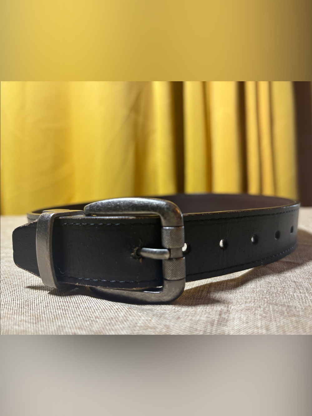 Kids Black Leather Casual Belt with Antique Metal Buckle